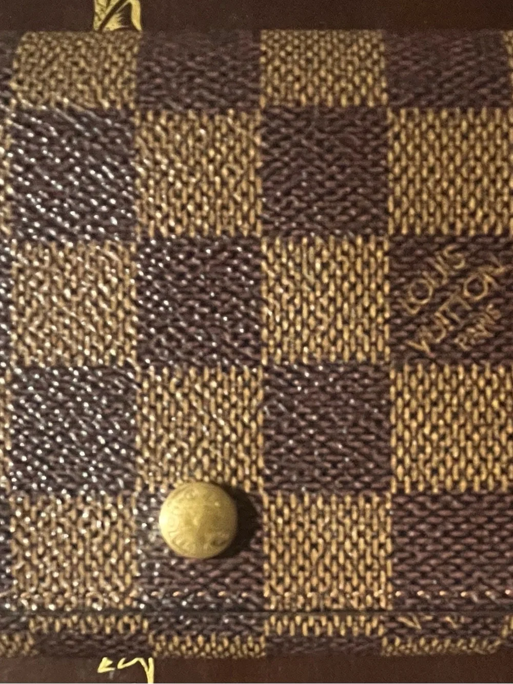 Louis Vuitton Brown Checkered wallet with Gold-Tone Snap and zipper